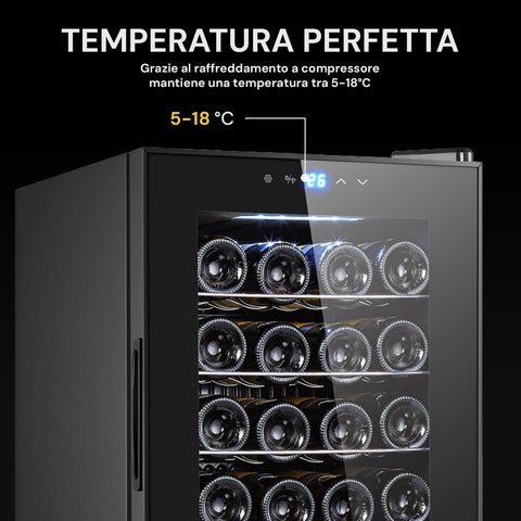 Cantinetta Vino Refrigerata Silenziosa con Display Led Touch e Mensole Cromate
