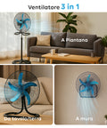 Ventilatore 3 in 1 50W multiuso da parete, tavolo e piantana