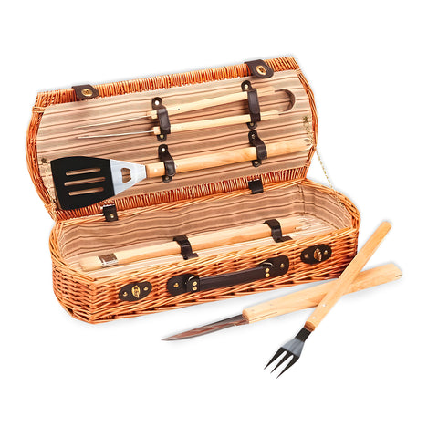 Cesto Set Bbq Portatile Con 5 Accessori In Valigetta Vimini