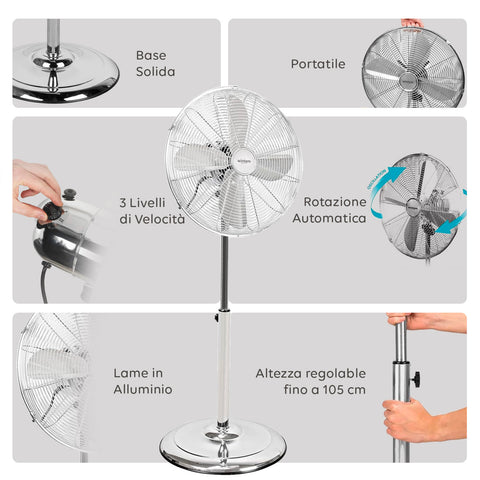 Wintem Ventilatore con Piantana LUXVENTSilenzioso 50W con 3 Velocità  e Oscillazione Regolabile