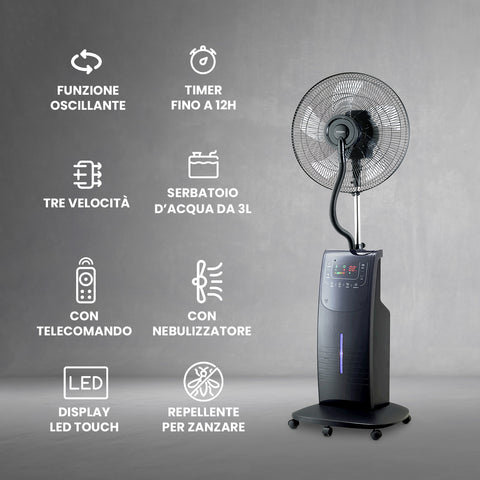Wintem Ventilatore Nebulizzatore Atum 90W con Ionizzatore, Aroma, Serbatoio 3L e Oscillazione Timer 12h e LED Touch Ean-8052286430707