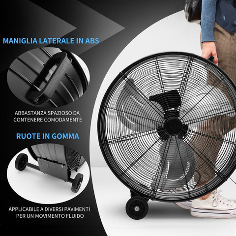 Ventilatore Industriale da Terra 240W 3 Pale in Metallo e 3 Velocità Portatile Nero -DCG-Ean-8052780963299