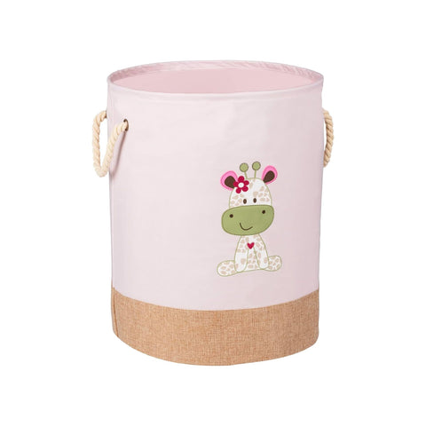 Cesta Kids Per Il Bucato 63l Con Stampa Giraffa E 2 Manici In Corda Rosa