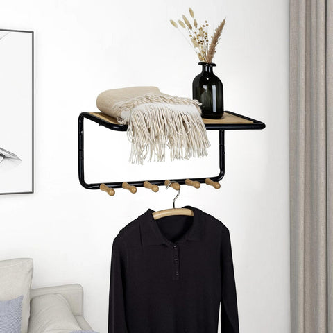 immagine-3-wenko-appendiabiti-da-parete-con-1-ripiano-e-6-ganci-in-bambu-in-metallo-nero-ean-4008838390207