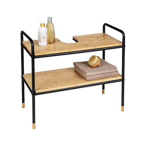 immagine-3-wenko-scaffale-in-metallo-e-bamboo-con-2-ripiani-h-60cm-ean-4008838386965