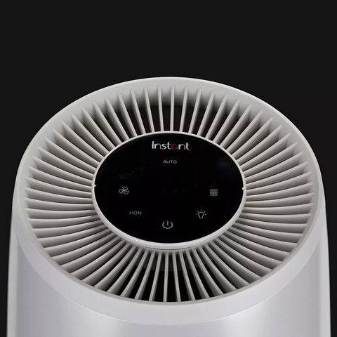 Controlli touch con modalità Auto, Ion, accensione/spegnimento e modalità intelligenti del purificatore bianco compatto